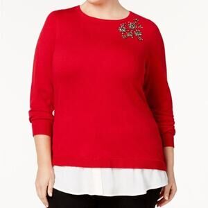 Charter Club Red jeweled layered sweater